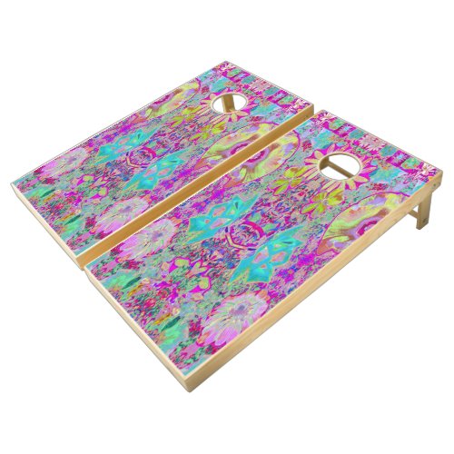 Psychedelic Abstract Magenta and Aqua Garden Art Cornhole Set