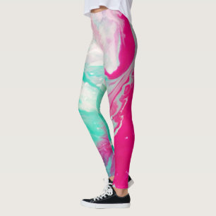 Psychedelic Abstract Magenta and Aqua Vibrant Leggings
