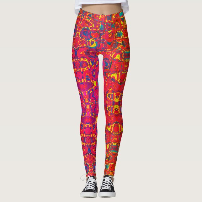 Psychedelic Abstract Neon Colorful Leggings (Front)