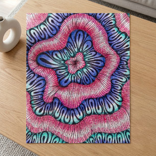 Psychedelic Abstract Organic Wavy Lines Pink Teal Jigsaw Puzzle