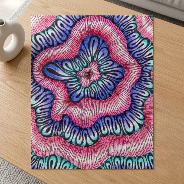 Psychedelic Abstract Organic Wavy Lines Pink Teal Jigsaw Puzzle (Creator Uploaded)