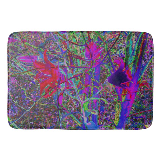 Psychedelic Abstract Rainbow Colors Lily Garden Bath Mat (Front)