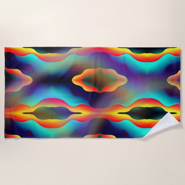 Psychedelic Abstract Trippy Bright Colors Beach Towel (Front)