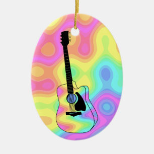Psychedelic Acoustic Guitar Ceramic Ornament