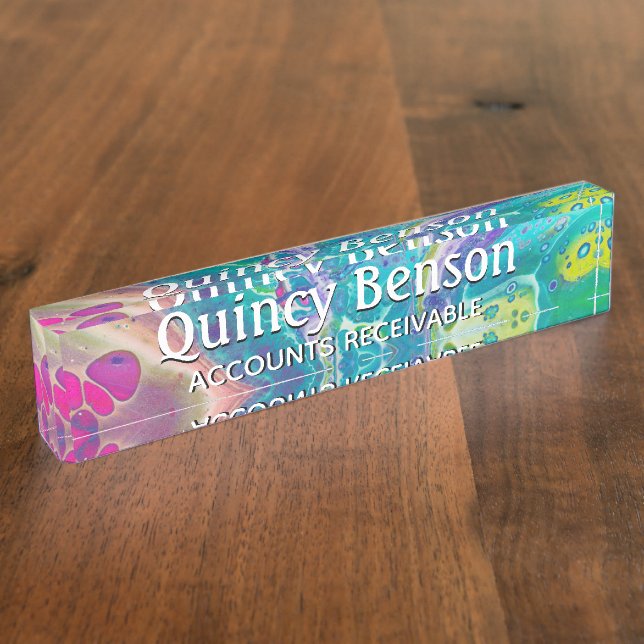 Psychedelic Acrylic Flow Art Desk Nameplate (Side)