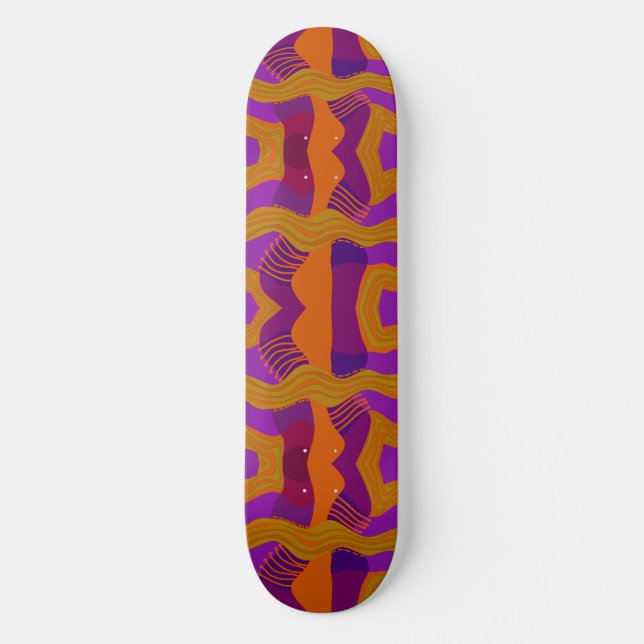 Psychedelic African Patchwork: Purple Orange Olive Skateboard (Front)
