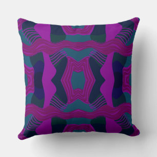 Psychedelic African Patchwork: Teal Magenta Green Throw Pillow