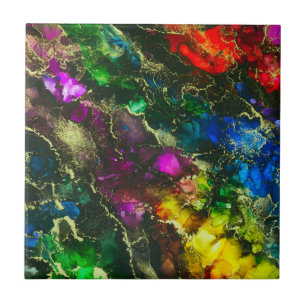 Psychedelic Alcohol Ink Abstract Painting Ceramic Tile
