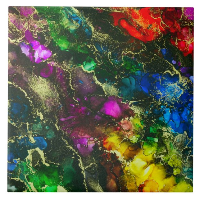 Psychedelic Alcohol Ink Abstract Painting Ceramic Tile (Front)