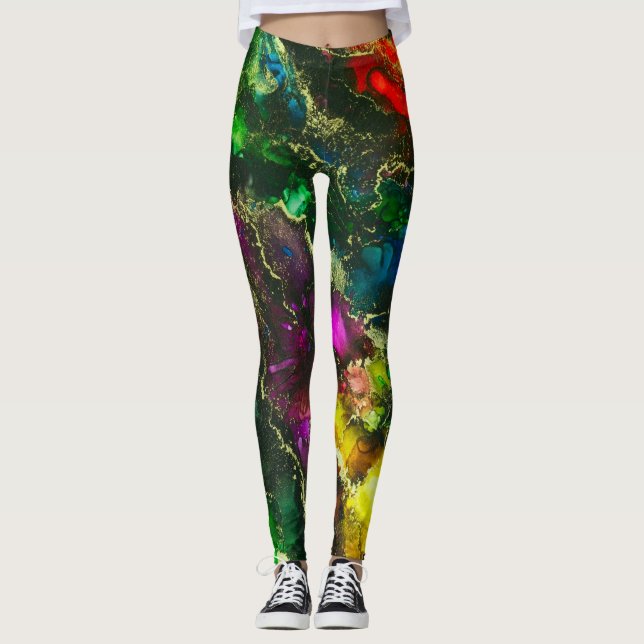 Psychedelic Alcohol Ink Abstract Painting Leggings (Front)
