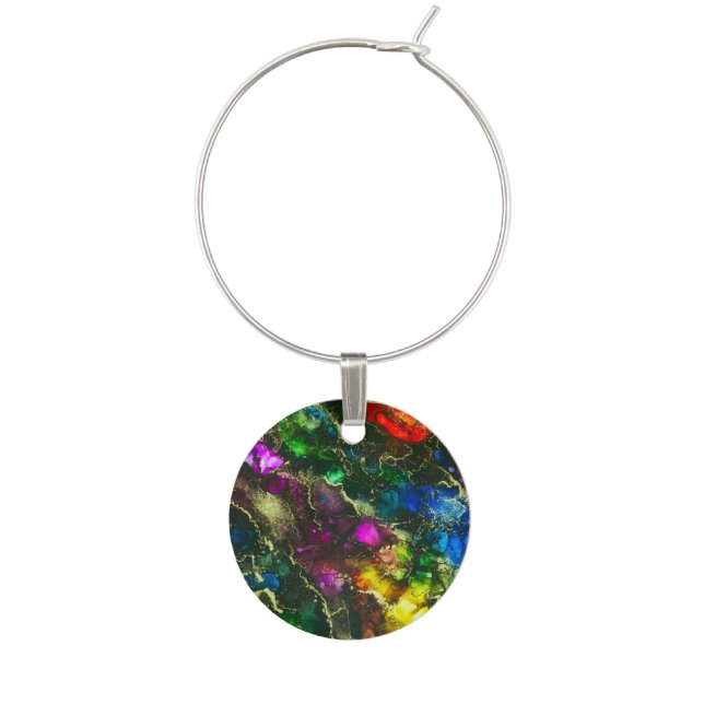 Psychedelic Alcohol Ink Abstract Painting Wine Charm (Front)