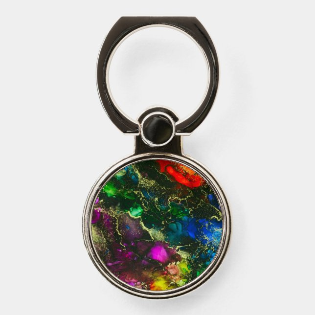 Psychedelic Alcohol Ink Abstract Phone Ring Stand (Front)