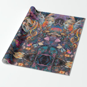Psychedelic Alice in wonderland Animal Theme Wrapping Paper