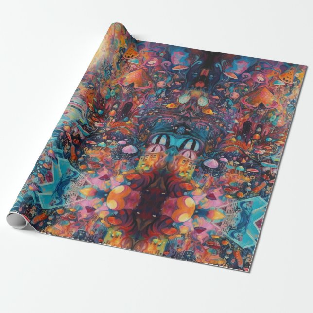 Psychedelic Alice in wonderland Girl Theme Wrapping Paper (Unrolled)