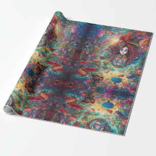 Psychedelic Alice in wonderland Purple Theme Wrapping Paper