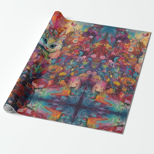 Psychedelic Alice in wonderland rabbit Theme Wrapping Paper (Unrolled)