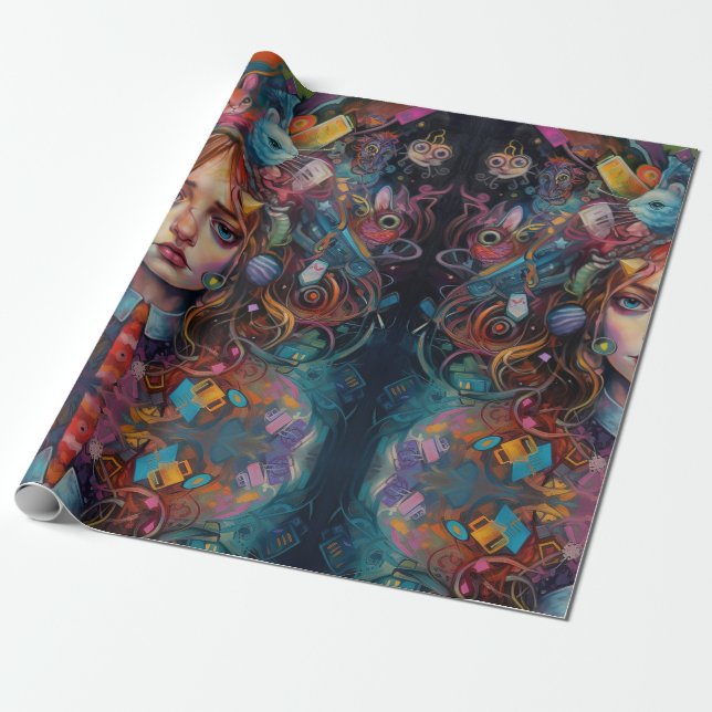Psychedelic Alice in wonderland Theme Wrapping Paper (Unrolled)