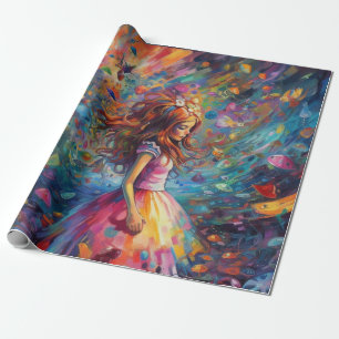 Psychedelic Alice in wonderland Young Girl Theme Wrapping Paper