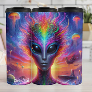 Psychedelic Alien: Cosmic, Otherworldly Being Thermal Tumbler