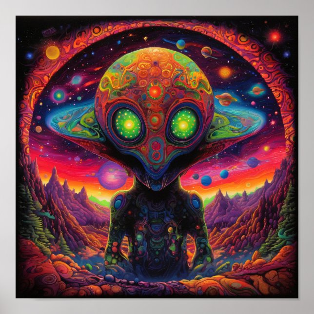 Psychedelic Alien Friend Poster (Front)