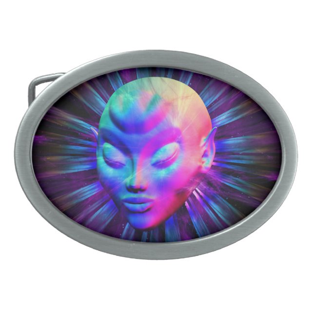 Psychedelic Alien Meditation Belt_Buckle Oval Belt Buckle (Front)