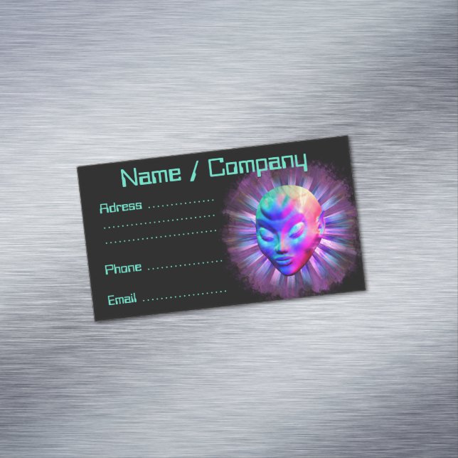 Psychedelic Alien Meditation Business Card Magnet (In Situ)