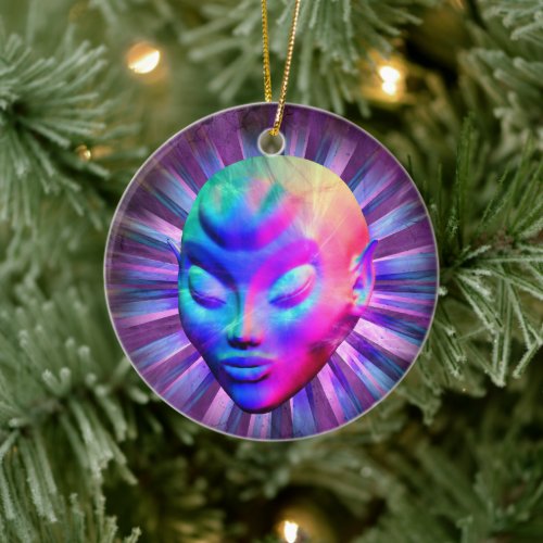 Psychedelic Alien Meditation Ceramic Ornament