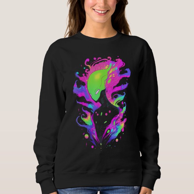 Psychedelic Alien Party Rave Extraterrestrial UFO  Sweatshirt (Front)