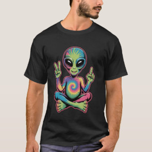 Psychedelic Alien Peace Sign Tie Dye Hippie T-Shirt