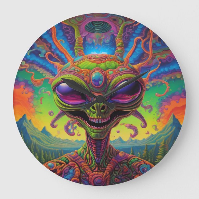 Psychedelic Alien Portrait  Large Clock (Front)