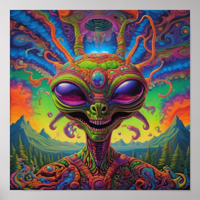 Psychedelic Alien Portrait  Poster (Front)
