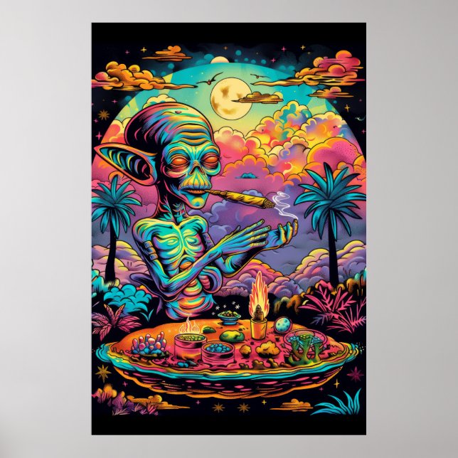 Psychedelic Aliens Smoking a Joint Poster (Front)