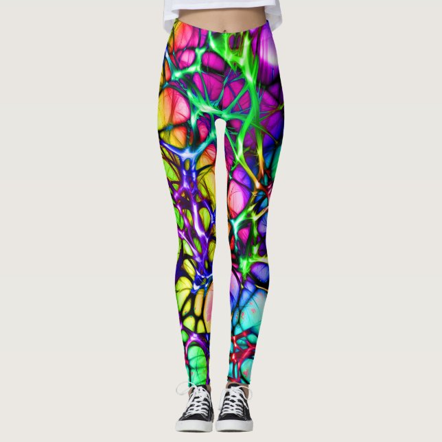 Psychedelic and Colorful Network of Lines Leggings (Front)