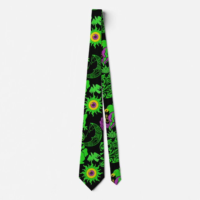Psychedelic animals pattern Black BG Neck Tie (Front)