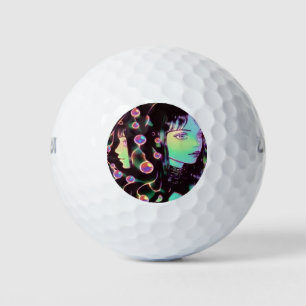 Psychedelic Anime Girl Golf Balls