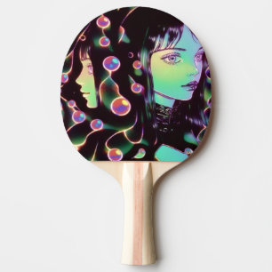 Psychedelic Anime Girl Ping Pong Paddle