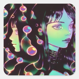 Psychedelic Anime Girl Square Sticker