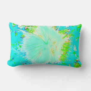 Psychedelic Aqua and Lime Green Milkweed Lumbar Pillow