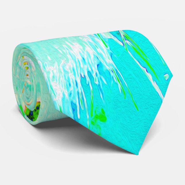 Psychedelic Aqua and Lime Green Milkweed Neck Tie (Rolled)