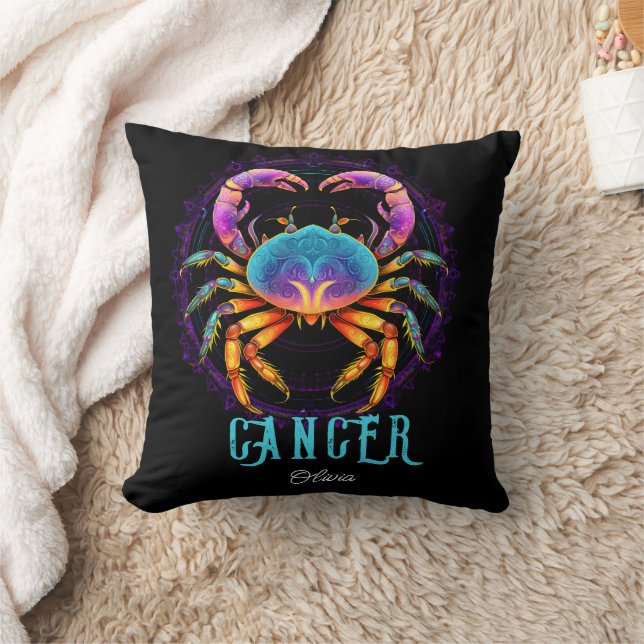Psychedelic Art Cancer Zodiac Name  Throw Pillow (Blanket)