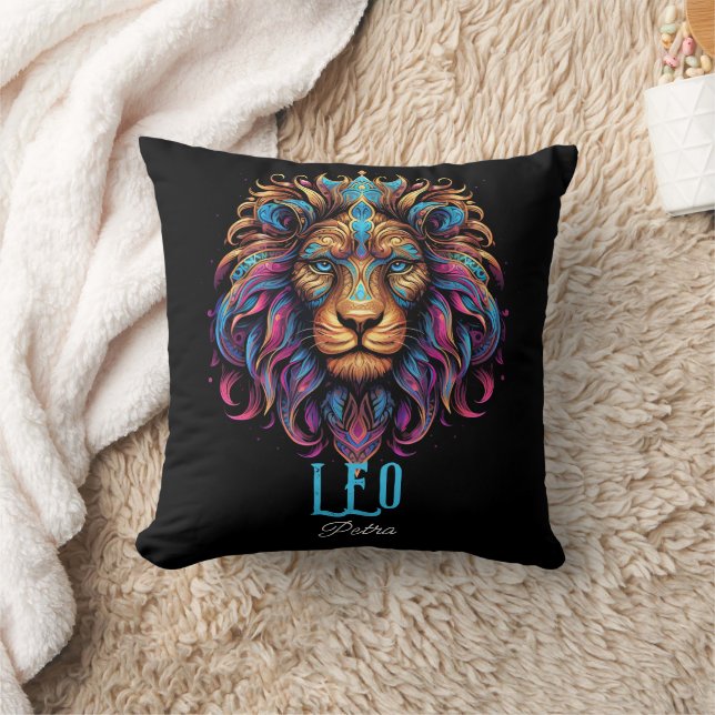 Psychedelic Art Leo Zodiac Name  Throw Pillow (Blanket)