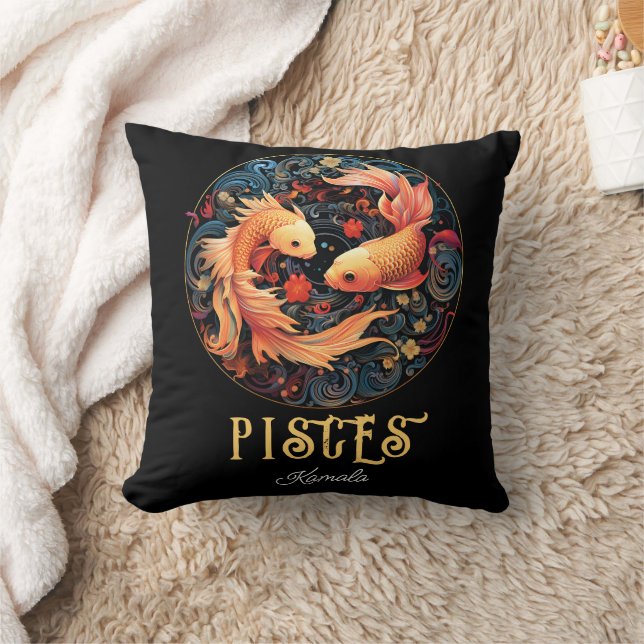 Psychedelic Art Pisces Zodiac Name  Throw Pillow (Blanket)