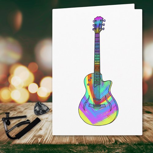 Psychedelic Art Semi Acoustic guitar teenage boy Card