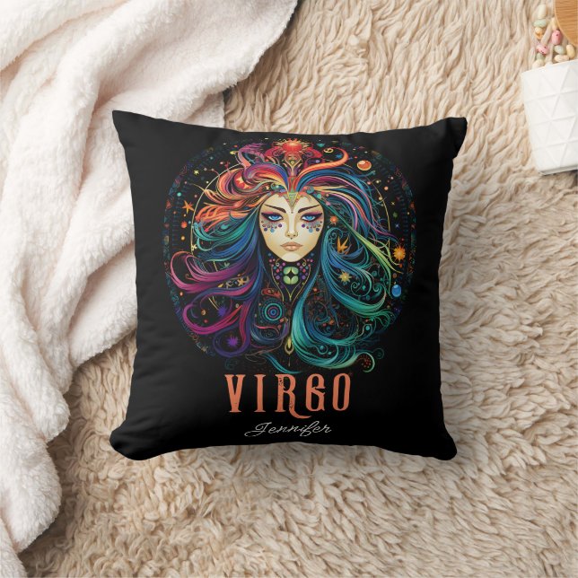 Psychedelic Art Virgo Zodiac Name  Throw Pillow (Blanket)