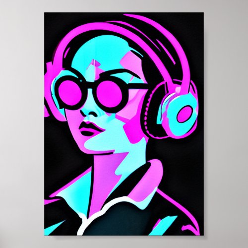 Psychedelic Art  Woman in Headphones Poster