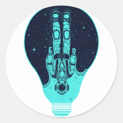 Psychedelic Astronaut Light Bulb Outer Space Astro Classic Round Sticker