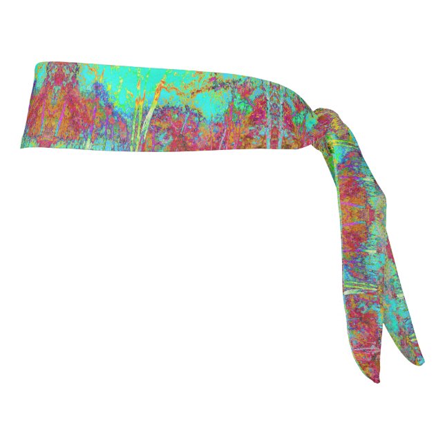 Psychedelic Autumn Gold and Aqua Garden Landscape Tie Headband (Rotate 90)
