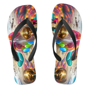 Psychedelic Balloons Colorful Created Flip Flops