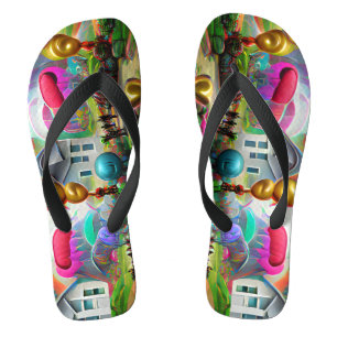 Psychedelic Balloons Colorful Created Flip Flops