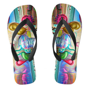 Psychedelic Balloons Colorful Created Flip Flops